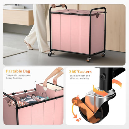 180L (47.55 Gal) Laundry Sorter 3 Section, Rolling Laundry Basket with Lockable Wheels and Lid, Laundry Hamper with 3 Separated Removable Bags Dirty Clothes Hamper for Laundry Room Organizer, Black