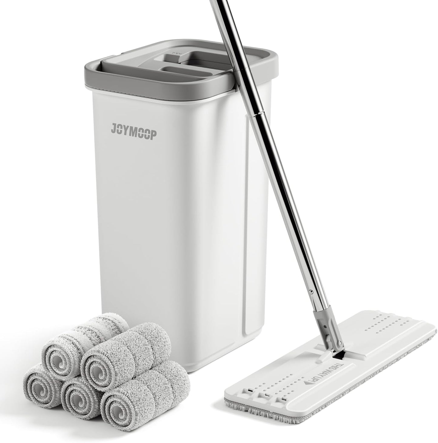 JOYMOOP Mop and Bucket Set, Flat Mops for Floor & Wall Cleaning, Commercial & Household Use, Hardwood Floor Mop with Long Handle & 4 Microfiber Pads