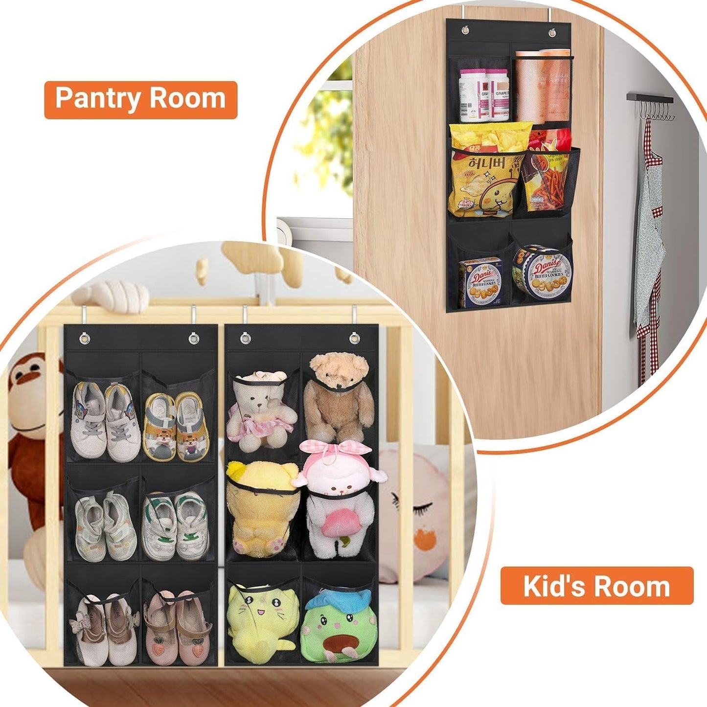 KIMBORA 2 Packs Narrow Over the Door/Wall Shoe Organizer Cruise, Small Hanging Shoe Rack for Closet with Clear Mesh Pocket for Bathroom, RV, Pantry, Camping (White)