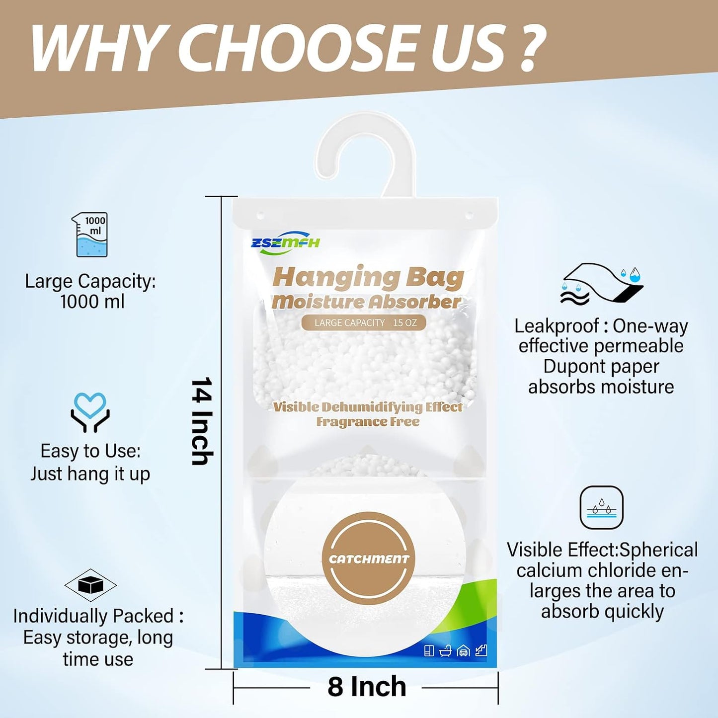 ZSZMFH 6 Pack Moisture Absorber & Max Odor Eliminator Hanging Bag, Charcoal Smell Remove Damp Musty Smell,Hanging Closet Dehumidifier Bags with 25g of Activated Charcoal (220g/pack)…