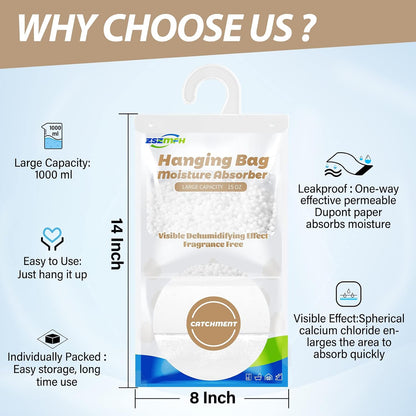 ZSZMFH 6 Pack Moisture Absorber & Max Odor Eliminator Hanging Bag, Charcoal Smell Remove Damp Musty Smell,Hanging Closet Dehumidifier Bags with 25g of Activated Charcoal (220g/pack)…