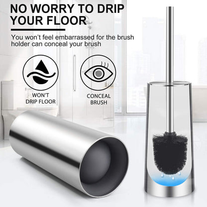 Toilet Brush and Holder, 2 Pack Toilet Brush with 304 Stainless Steel Long Handle, Toilet Bowl Brush for Bathroom Toilet-Ergonomic, Elegant,Durable (White)