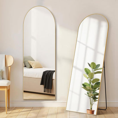 Arched Mirror Full Length, Upgraded 16"x59" Body Wall Mirrors with Shatter-Proof Glass, Floor Standing, Hanging or Leaning, Tall Arch Mirror with Stand Aluminum Alloy Frame for Bedroom, Black