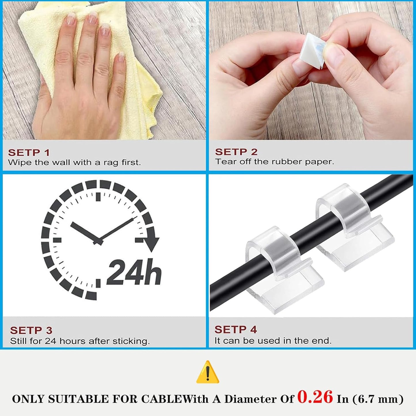 Cable Clips，50PCS Electrical Cord Management Adhesive Cable Wire Clip Wire Clips wall，Used for Cars, Offices, and Homes Cable Clips Cord Organizer (Transparent)