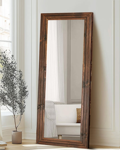 Full Length Mirror 65"x22" with Stand Solid Wood Frame Floor Large Mirror for Living Room, Bedroom Hanging Standing or Leaning Wall-Mounted, New Black