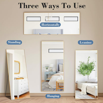 59"x16" Arched Full Length Mirror, Full Body Mirror with Leaning or Standing, Floor Standing Aluminum Frame for Bedroom, Livingroom, Cloakroom, Black