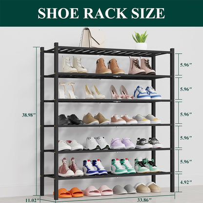 Smiry Bamboo Shoe Rack, 3 Tier Free Standing Wooden Shoe Organizer, Stackable Wood Shoe Storage Shelf for Closet, Entryway, 12 Vertical Slats, 2+1 Stack Standard Legs, 26.8"x11"x19.5", Natural