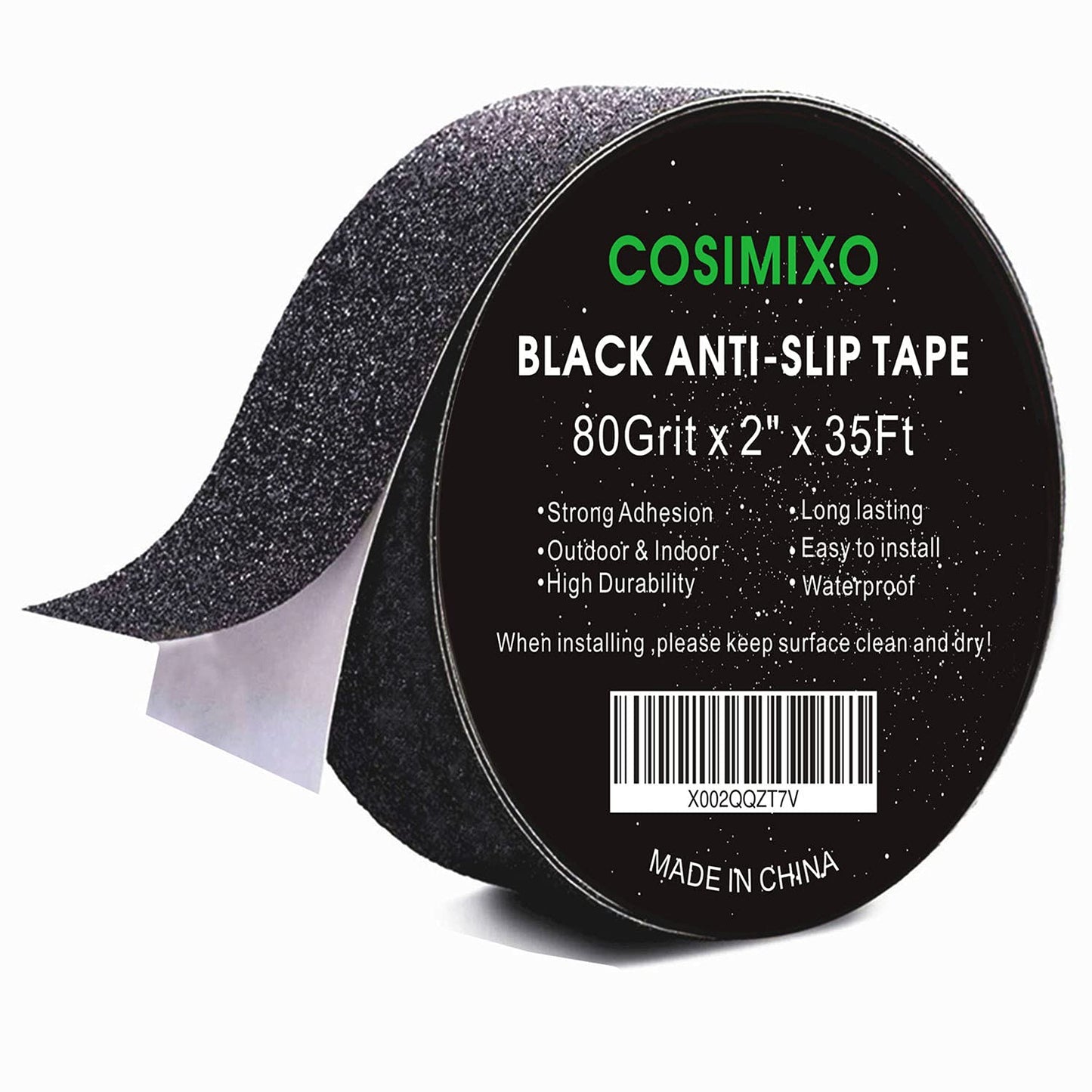 COSIMIXO 4" x 35Ft Heavy Duty Anti Slip Tape,Best 80grit Friction,Grip,Abrasive for Stairs Outdoor/Indoor Waterproof Grip Tape Safety Non Skid Tread Staircases Anti-Slip Traction Tape Black