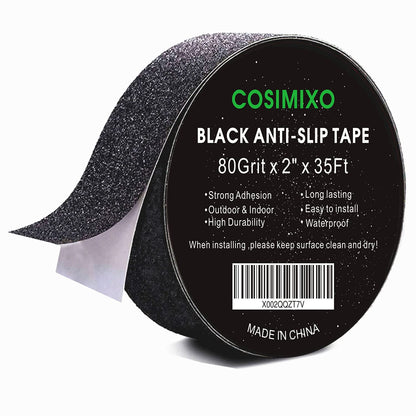 COSIMIXO 4" x 35Ft Heavy Duty Anti Slip Tape,Best 80grit Friction,Grip,Abrasive for Stairs Outdoor/Indoor Waterproof Grip Tape Safety Non Skid Tread Staircases Anti-Slip Traction Tape Black