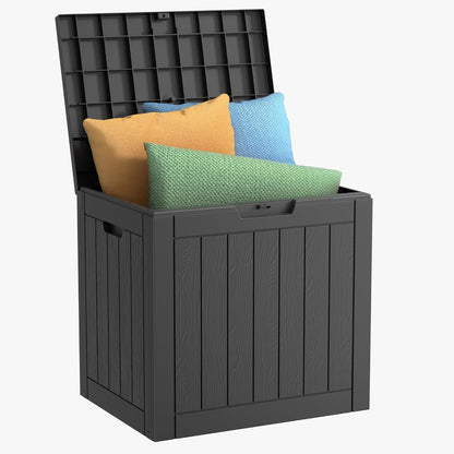 EasyUp 33 Gallon Resin Deck Box Waterproof, UV Resistant Outdoor Storage Box for Delivery, Porch, Patio and Garden, Stripe Black