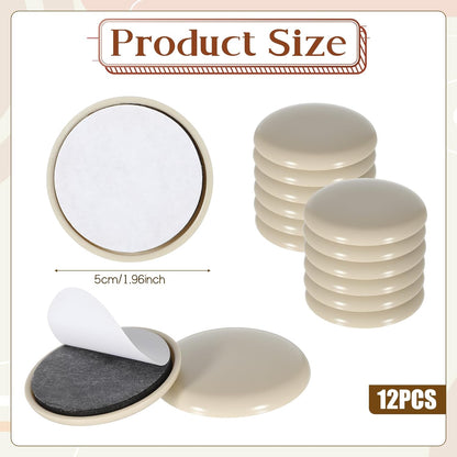12 Pcs Furniture Sliders, Round Sliders for Furniture on Carpet, 2 Inch PE Floor Protectors for Sofa, Table & Chair Moving, Beige
