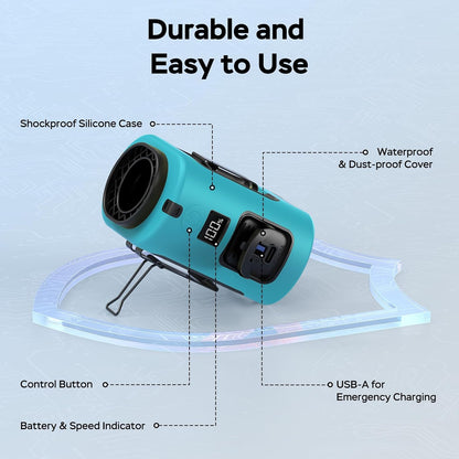 AMACOOL Portable Waist Fan Clip On, MAX 40H Work Time, 10000mAh Rechargeable Wearable Shirt Fan with Light, 16000RPM Powerful 5 Speed Belt Fans Personal Cooling Fans for Outdoor Jobsite Camping Travel