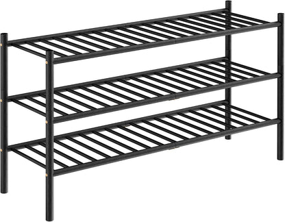 ROMGUAR CRAFT 3 Tier Bamboo Shoe Rack for Closet Free Standing Wood Shoe Shelf Storage Organizer for Entryway Small Space Stackable 27"x11"x20" (Natural)