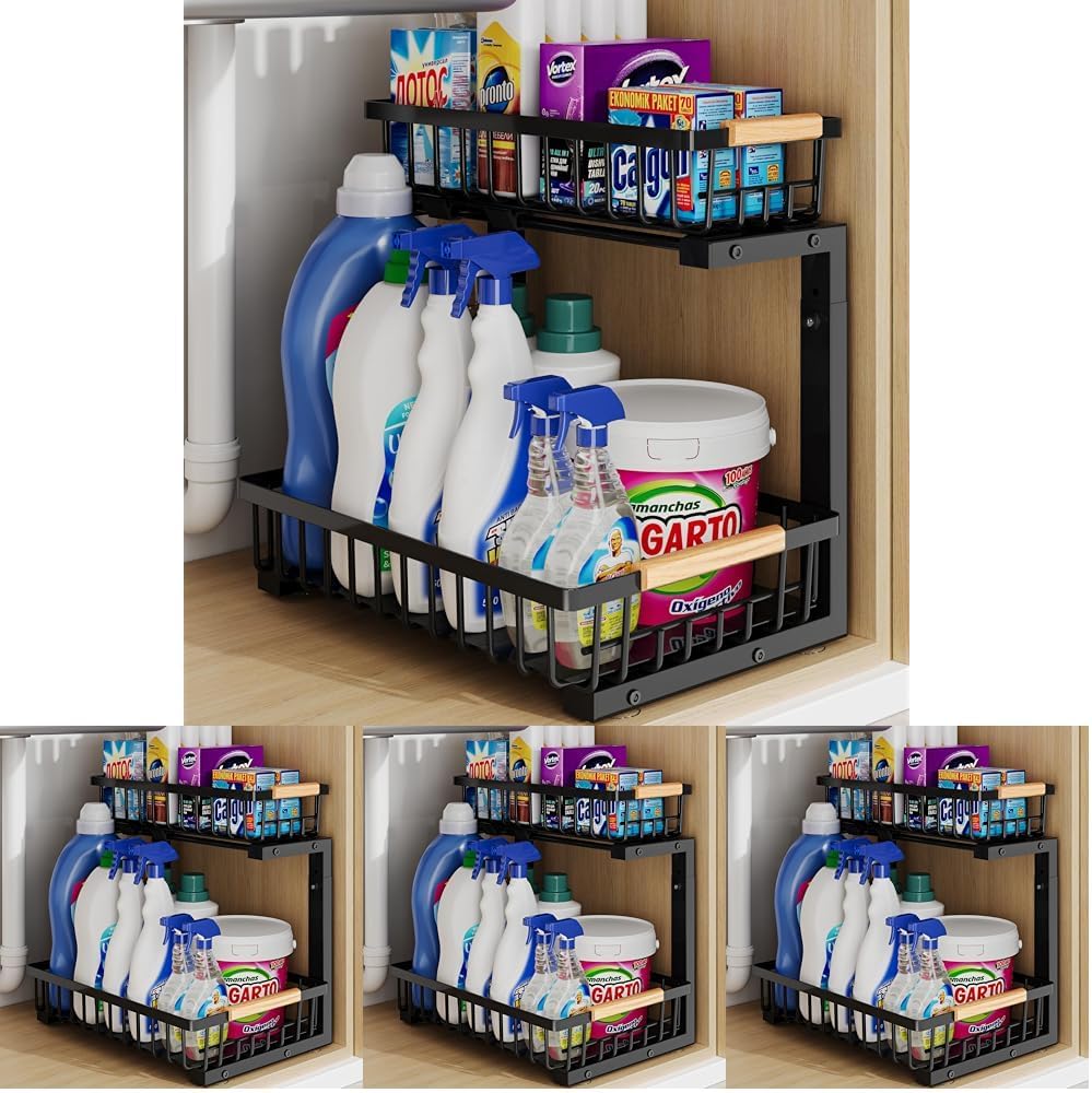 Under Sink Organizer Storage for Families: Pull Out Storage Undersink Organizers Drawer Cabinet - Sliding 2 Tier Rack Metal Organization Under Counter Kitchen Bathroom for Homemakers(White,1 Pack)