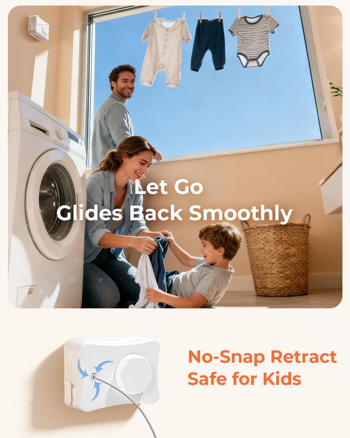 Retractable Clothesline 16.7 ft – Heavy-Duty 44 lb, Rust-Proof Stainless Steel, Wall-Mounted Indoor/Outdoor Laundry Line, Easy Install for Bathroom, Balcony & Apartment (White, Single Line)