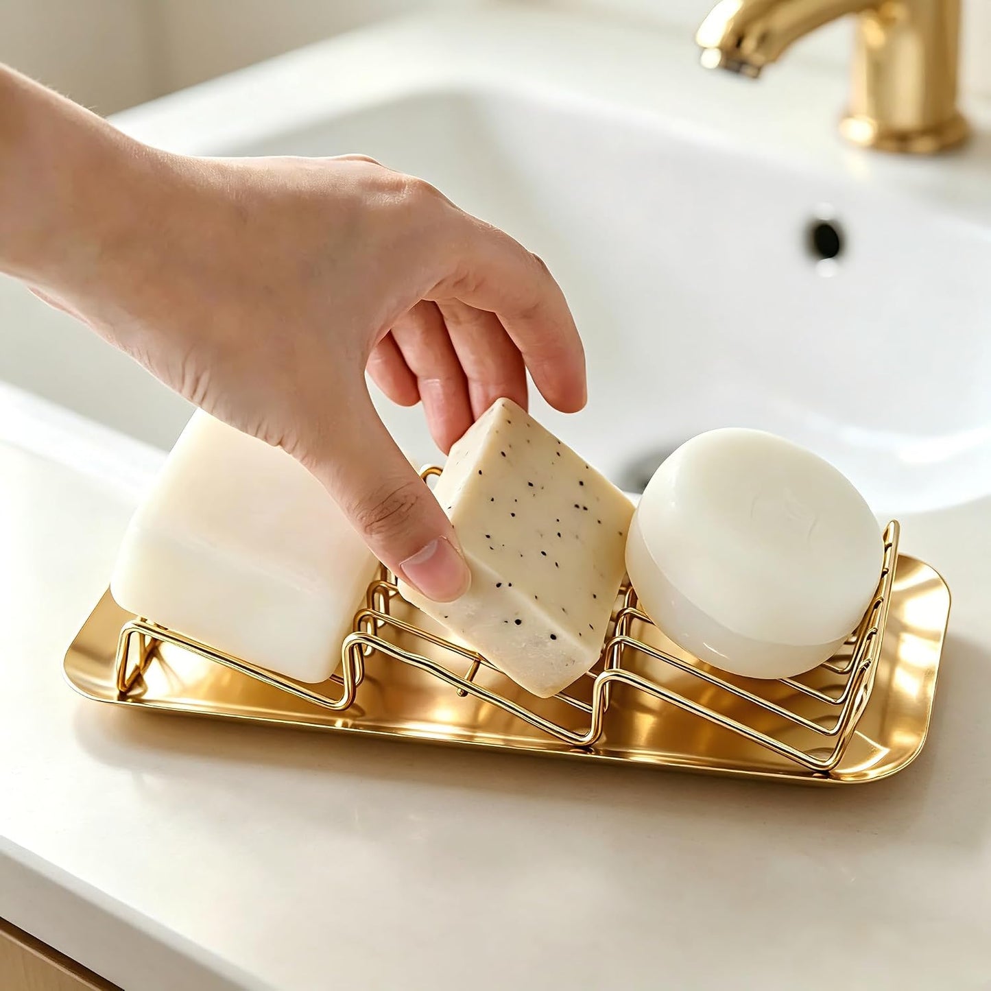 304 Stainless Steel 3 Bar Soap Dish, Self Draining Shampoo Bar Holder for Solid Shampoo & Conditioner Bars, Corner Soap Holder Tray for Shower Bathroom