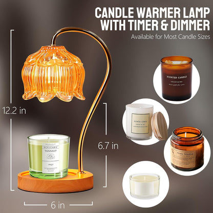 Fragrance Candle Warmer Lamp with 2 Bulbs Electric Candle Warmer with Timer & Dimmer for Home Decor