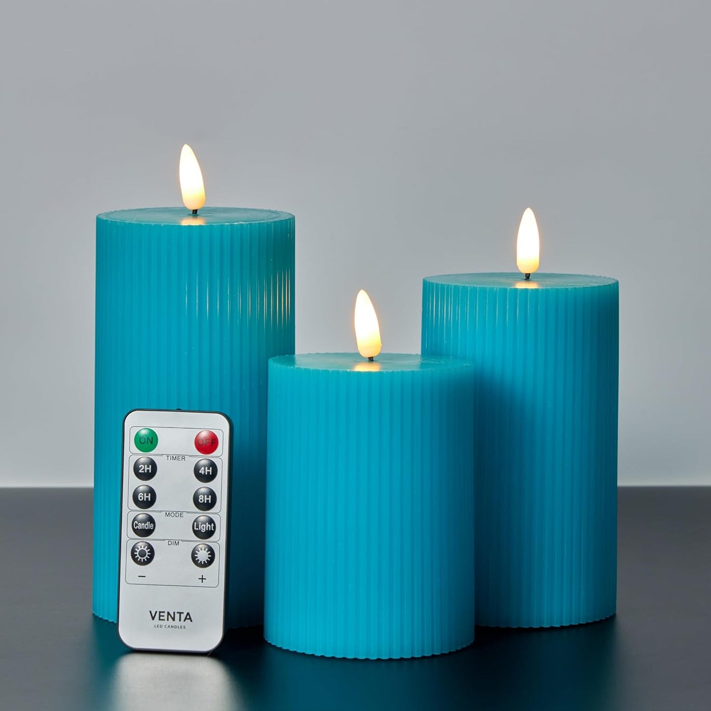 VENTA Set of 3 White Pillar Candles | Real Wax Battery Operated Flickering LED Candles with Remote | Timeless Decor for Farmhouse, Modern & Mantel Displays