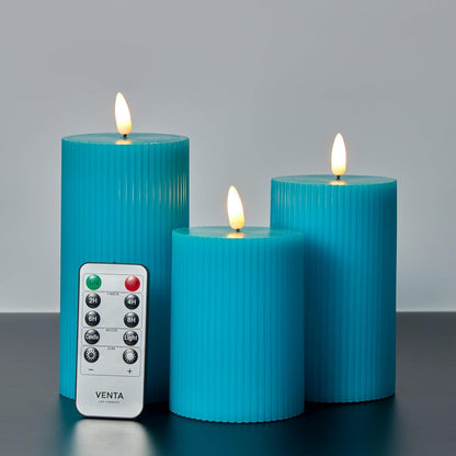 VENTA Set of 3 White Pillar Candles | Real Wax Battery Operated Flickering LED Candles with Remote | Timeless Decor for Farmhouse, Modern & Mantel Displays