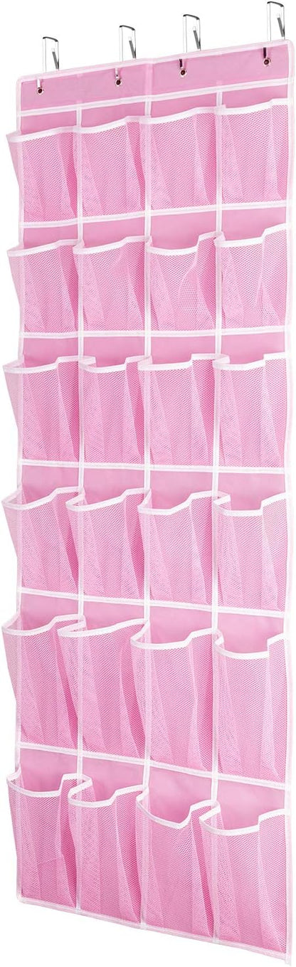 SAVERHO Over the Door Shoe Organizer, Hanging Shoe Organizer with 24 Mesh Large Pockets Door Shoe Rack Organizer for Men Women Kids Hanging Shoe Storage Bag.(White