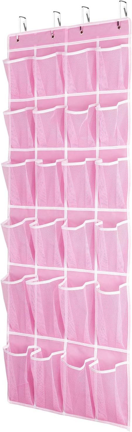 SAVERHO Over the Door Shoe Organizer, Hanging Shoe Organizer with 24 Mesh Large Pockets Door Shoe Rack Organizer for Men Women Kids Hanging Shoe Storage Bag.(White