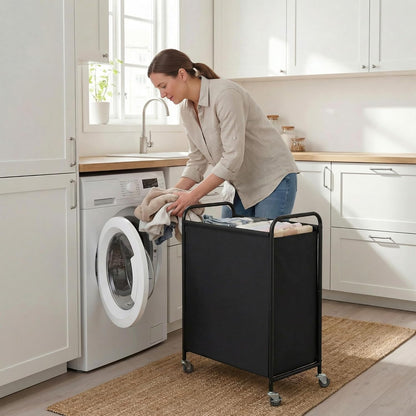 GRANNY SAYS 2 Section 130L Laundry Sorter, Large Laundry Hamper Basket with Wheels and Handles, Durable and Sturdy Rolling Cart for Laundry Room, Hotel, Bedroom, Beige