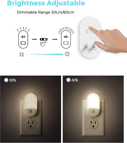 L LOHAS LED Motion Sensor Night Light, 2Pack, Motion Activated Night Light, Night Lights Plug into Wall Motion Sensor, 3000K Warm White, Adjustable Brightness 30/60LM, for Kids Adults Bathroom Bedroom