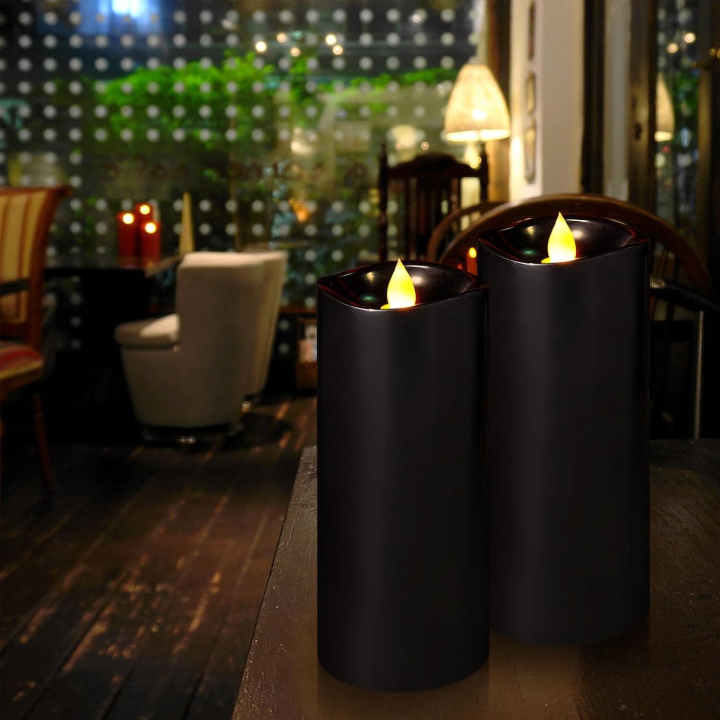 Enpornk 7” x 3” Flameless Candles, Flickering Moving Flame LED Candles, Battery Operated Candles with Remote and Timers, Ivory White, Set of 2