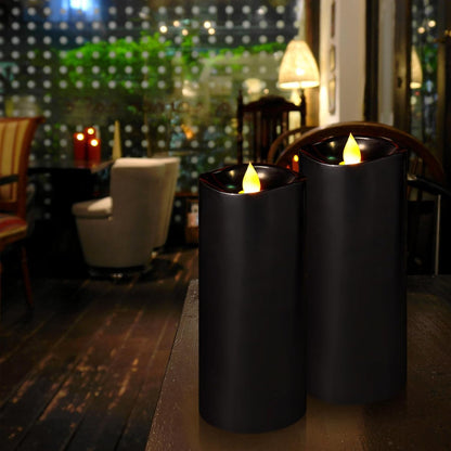 Enpornk 7” x 3” Flameless Candles, Flickering Moving Flame LED Candles, Battery Operated Candles with Remote and Timers, Ivory White, Set of 2