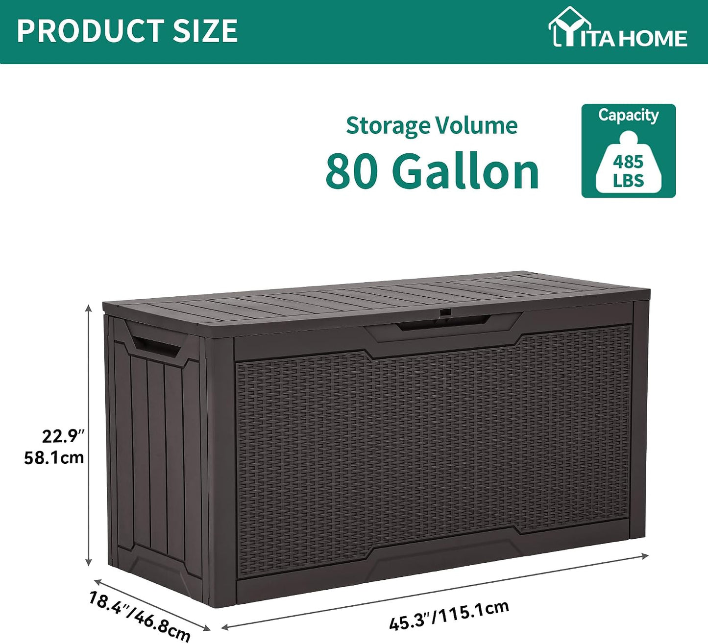YITAHOME 100 Gallon Large Outdoor Deck Box | Waterproof Resin Storage Box, Lockable Indoor Outdoor Storage Container for Patio Furniture Cushions, Pool Accessories