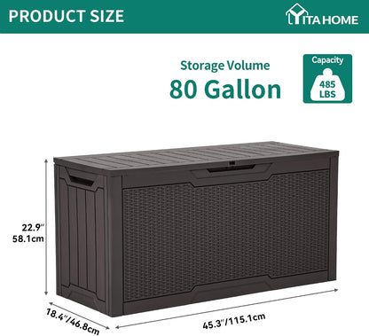 YITAHOME 100 Gallon Large Outdoor Deck Box | Waterproof Resin Storage Box, Lockable Indoor Outdoor Storage Container for Patio Furniture Cushions, Pool Accessories