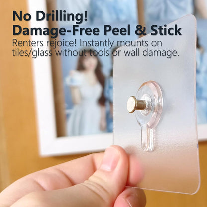 20 Pcs Heavy Duty Adhesive Picture Hooks – 33 lbs Load No-Nail Wall Hangers, Waterproof Transparent Sticky Hooks for Frame, Mirror, Bathroom, Kitchen, Home Decor (2.2 x 2.2 inch)