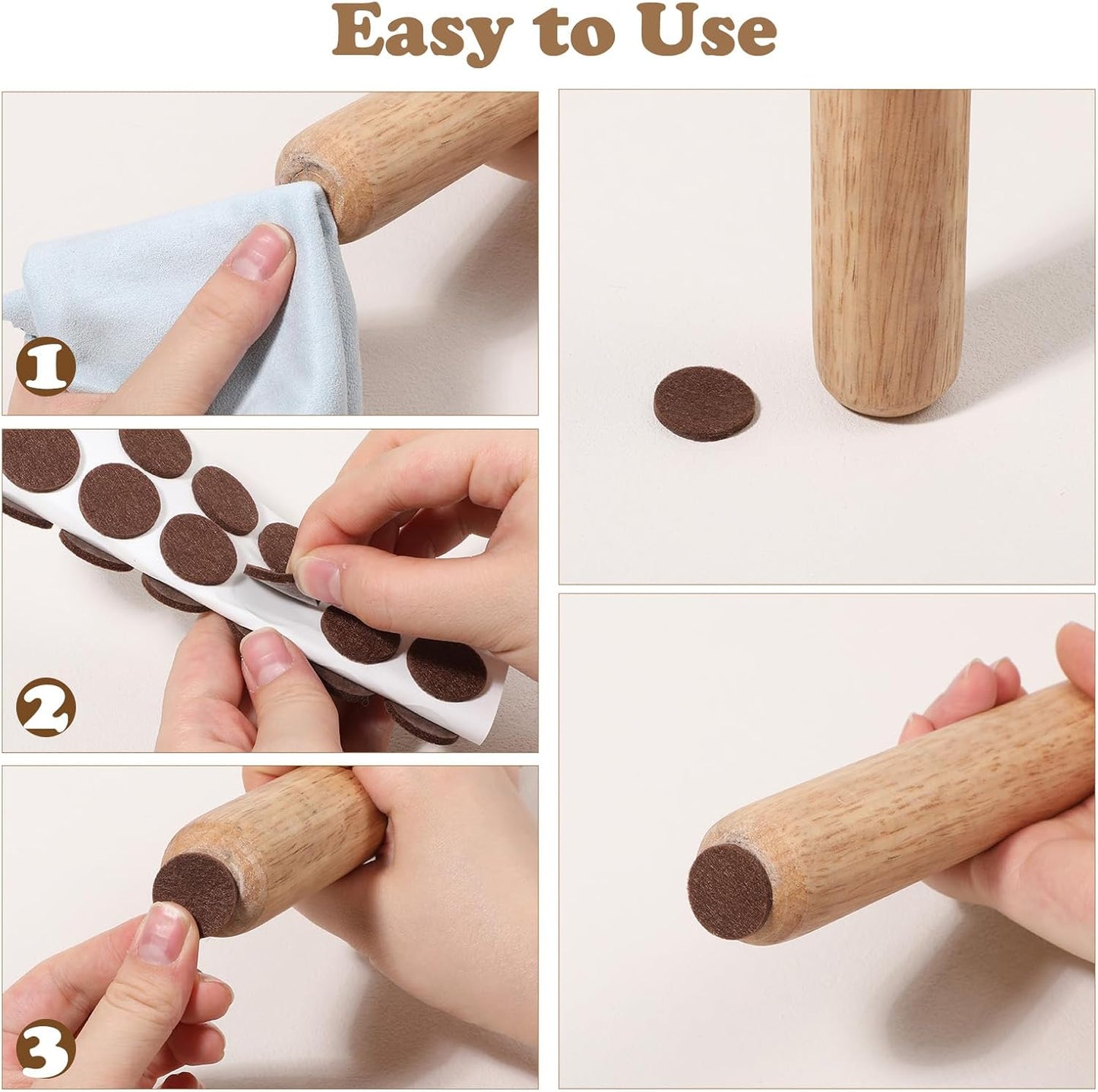 192 Pcs Brown Felt Chair Pads, 0.87in Diameter Self-Adhesive Round Felt Pads for Chair Legs for Furniture Kitchen Doors Floor Drawers Cupboards