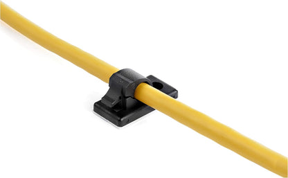 StarTech 100 Adhesive Cable Management Clips, Black, TAA, Sticky (CBMCC2) | Nylon Self Adhesive Clamp UL/94V-2 Fire Rated, Network/Ethernet/Office Desk/Computer Cord Organizer, Wire Holders