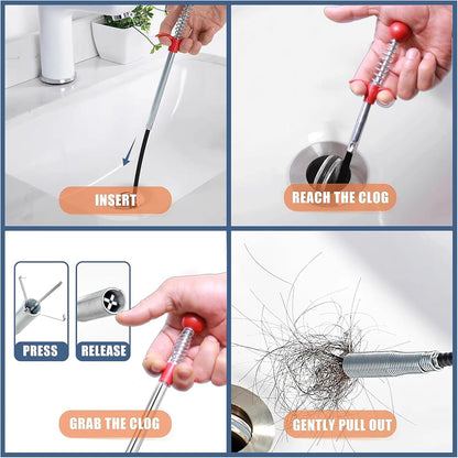 Drain Snake，116" Flexible Grabber Claw Tool Reacher Drain Snake Hair Drain Clog Remover for Toilet Sewer Shower Kitchen Bathroom Tub Clogged Drains Opener Cleaning Tool