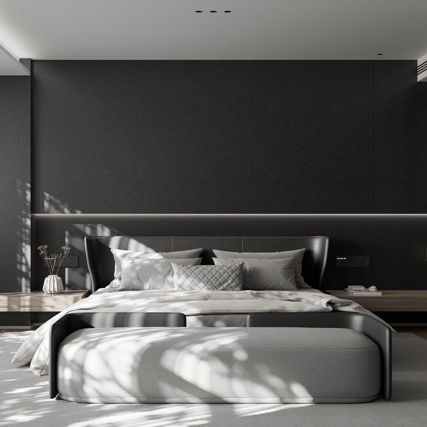 15.7" X 118" Black Silk Wallpaper Embossed Self Adhesive Peel and Stick Wallpaper Contact Paper Removable Waterproof Kitchen Vinyl Wrap Cabinet Furniture Textured Renter Friendly Wall Gift Paper