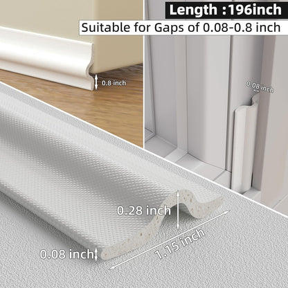 118 inch Weather Stripping Door Seal Strip for Bottom of Door,Self-Adhesive Window Draft Stopper Foam Seal Strip,Soundproof Window Insulation Weather Strip for Winter Gap Blocker(White)