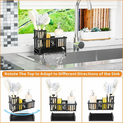 Yieach Rustproof Sink Caddy & Kitchen Sink Organizer,Plastic Dish Sponge Holder with High Scrub Brush Holder,Sponge Rack for Kitchen Sink,Multifunctional Sponge Drain Rack,Dish Soap Caddy & Dispenser