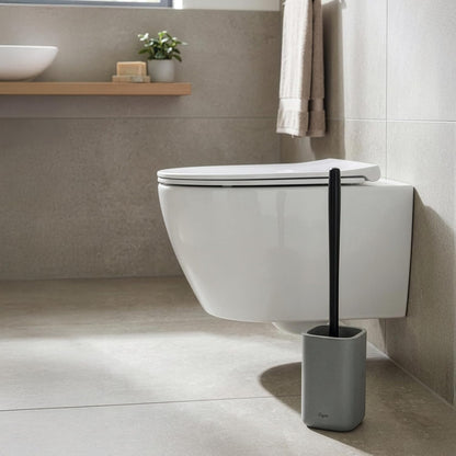 Vigar Zense Toilet Brush and Holder Set - Toilet Bowl Brush and Holder, Polyresin Stone Bathroom Accessory, Compact Toilet Cleaner Brush for Bathroom Decor and Toilet Accessories Set - White Marble