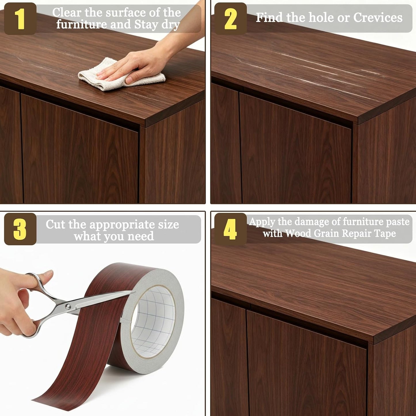 GSCIT Club Wood Grain Repair Tape, 2.4 inch X 15ft Self Adhesive Maple Grain Repair Patch for Tables, Chairs, Baseboards, Doors, Windows, Floors, Handicraft DIY. - Colors B