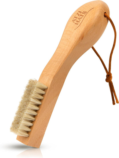 Laundry Stain Remover Clothes Brush Set of 2 Natural Soft Boar Bristle White & Black for Scrubbing Out Tough Stains on Delicate Fabrics, Knits, Cotton, Linens, Small Brush