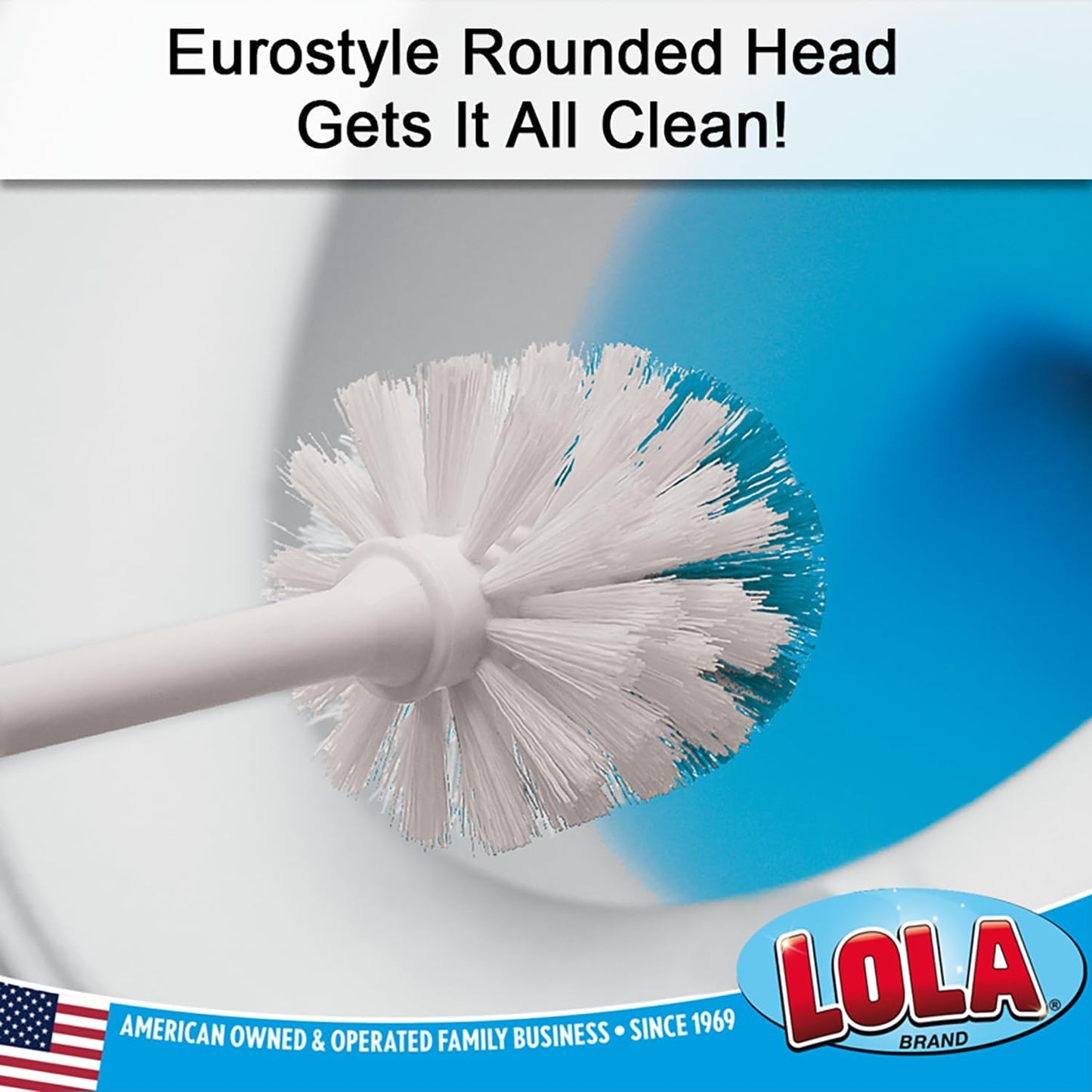 LOLA Toilet Bowl Brush w/Curved Head, Coated Wire, Durable Poly Bristles, Reaches Under Toilet Bowl Rim, 1 Pack