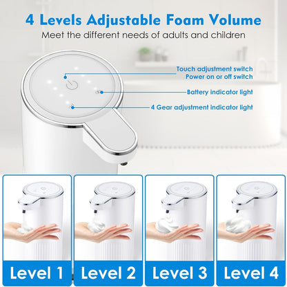 XINKORA 2 Pack Automatic Soap Dispenser Touchless, Rechargeable Foaming Hand Soap Dispenser, 4-Level Adjustable Foam for Bathroom Countertop, Electric (White)