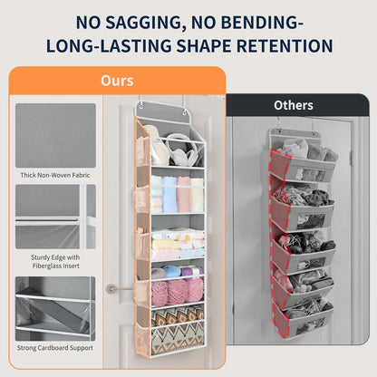 Yecaye 5-Tier Over the Door Organizer Hanging, Toy Stuffed Animal Storage, Behind the Door Storage with 5 Clear View Windows & 10 Side Pockets, Over the Door Storage for Bathroom Closet Nursery, Grey