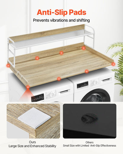 VEVOR Washer Dryer Countertop with 2-Tier Shelf, 54" x 27" Wooden Washer and Dryer Countertop with Anti-Slip Pads, Water-Resistant Laundry Topper Cover for Laundry Room Organization and Storage, Black