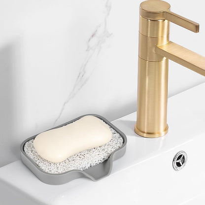 2-Pack Self-Draining Silicone Soap Dish - Anti-Slip Bar Soap Holder for Shower, Bathroom & Kitchen