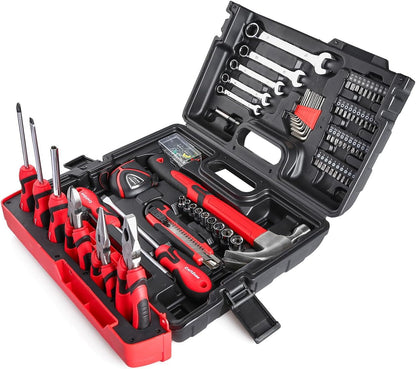 75-Piece Home Tools Kit, General Basic Household Hand Tool Kit with Plastic Toolbox Storage Case, Integrated Standing Tool Ract, for College Students, Emergency repair, Home Use & More