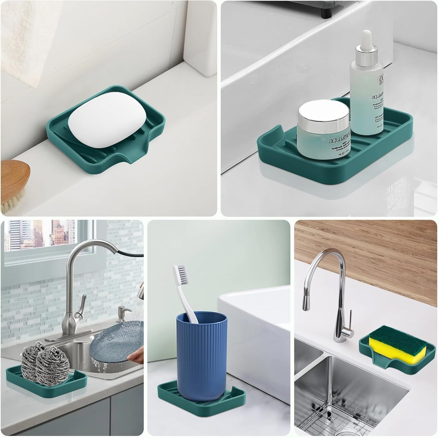 Silicone Soap Dish with Drain, SAISN Kitchen Soap Tray for Shower 2 Pack Self Draining Soap Dish Soft Bathroom Soap Holder for Kitchen Sink Flexible Portable Soap Saver, White