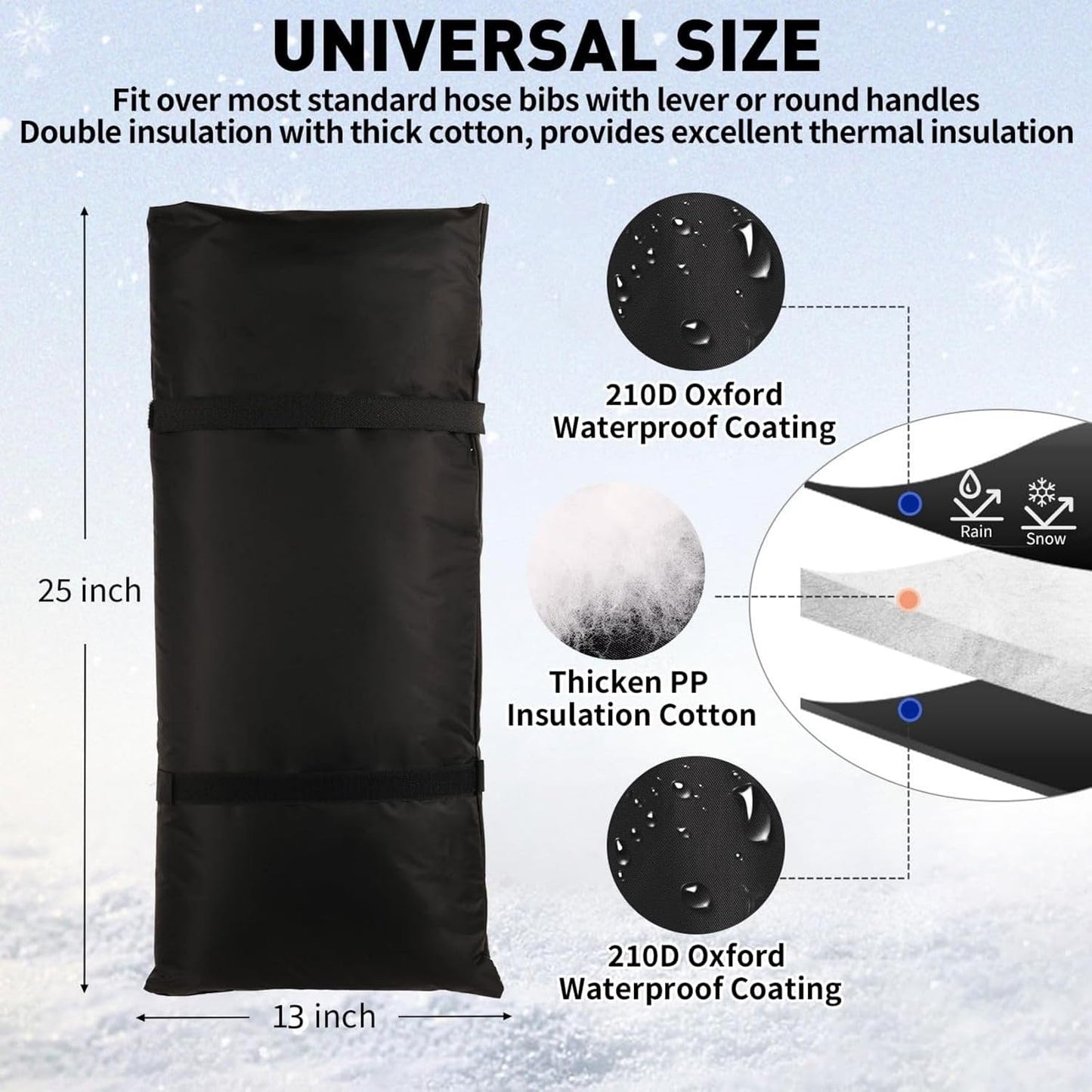 Outdoor Water Faucet Cover for Winter, 25" x 13" Outside Thickened Yard Spigot Cover for Winter Freeze Protection, Reusable Waterproof Faucet Socks