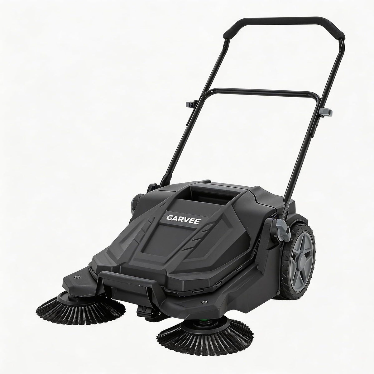 Walk-Behind Outdoor Hand Push Floor Sweeper, 25.6 Inch Wide Manual Non-Electric Sweeper with 5.25 Gallon Waste Bin, Adjustable Folding Handle Heavy Duty Yard Sweeper for Garage Patio Walkway Driveway